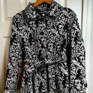 Jessica Black & White Floral Belted Jacket, Size Small